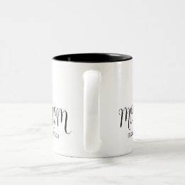 Black Graceful Script Established New Mom Two-Tone Coffee Mug