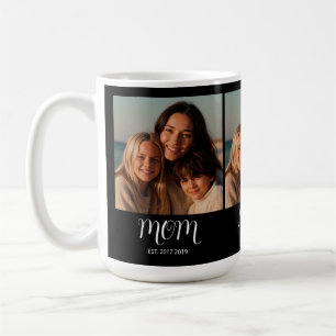 Black Graceful Script Mom Established 3 Photo Coffee Mug