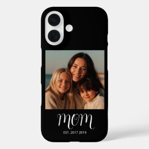 Black Graceful Script Mom Established Photo iPhone 16 Case