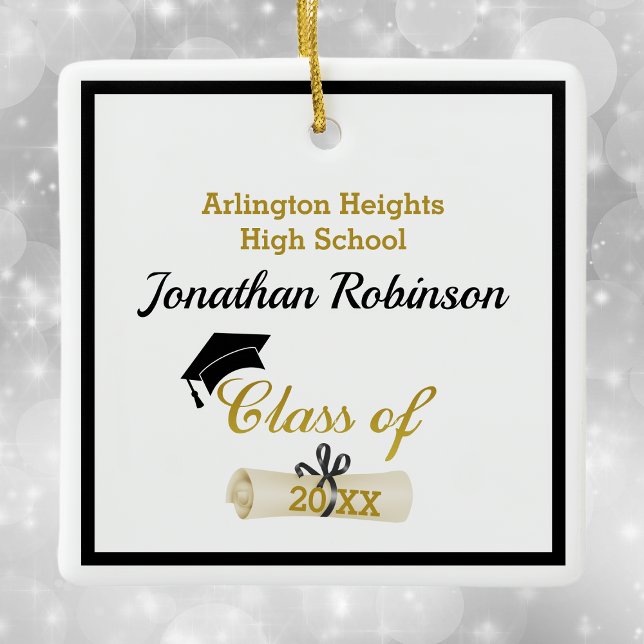 Black Grad Cap and Diploma Ceramic Ornament (Creator Uploaded)