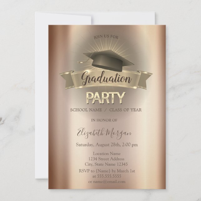 Black Grad Cap Cooper Graduation Party Invitation (Front)