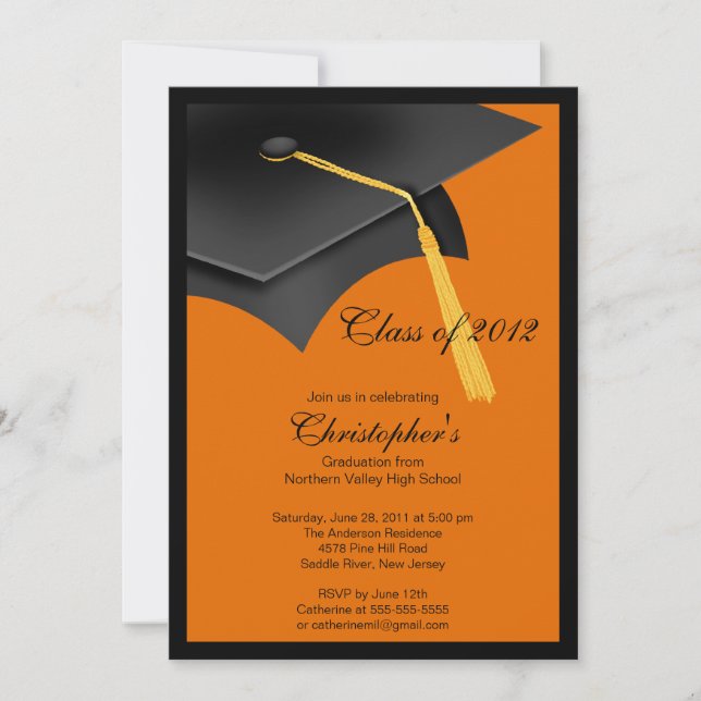 Black Grad Cap Graduation Party Invitation (Front)