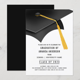 Black Grad Cap Graduation Party Invitation