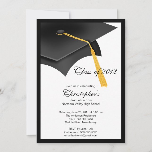 Black Grad Cap Graduation Party Invitation (Front)
