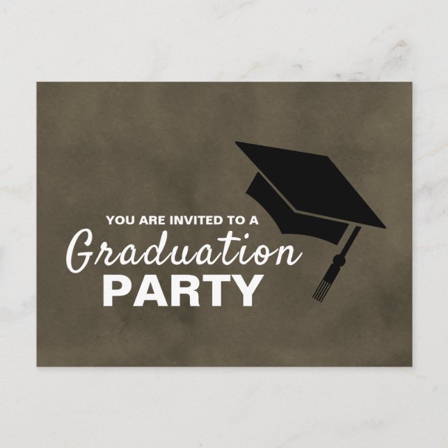 Black Grad Cap, Graduation Party Invitation Postcard (Front)