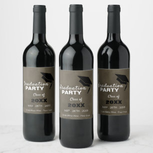 Black Grad Cap, Graduation Party Wine Label