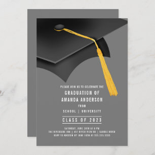 Black Grad Cap Grey Graduation Party Invitation