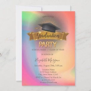 Black Grad Cap Rainbow Colourful Graduation Party Invitation