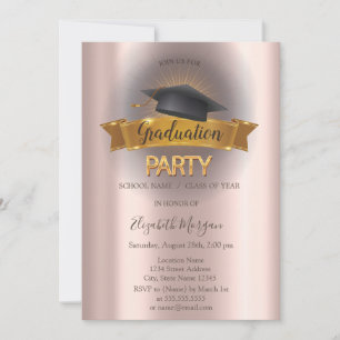 Black Grad Cap Rose Gold Graduation Party Invitation
