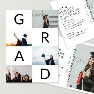 Black GRAD Text White BLOCKS MULTI Photo Invitation