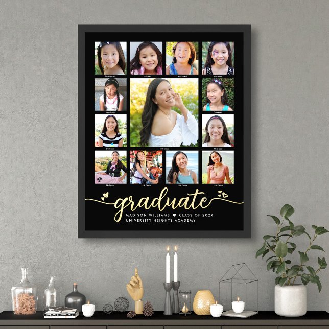 Black Graduate K–12 Photo Collage Script Real Gold Foil Prints (Creator Uploaded)