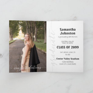 Black Graduate Script Modern Photo Invitation