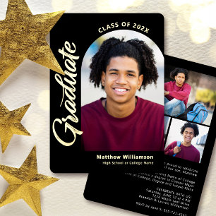 Black Graduation 4 Photo Bold Arch Retro Real Gold