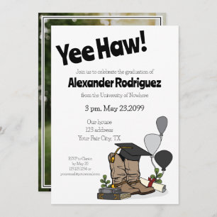 Black Graduation Cap Cowboy Boot Arrangement Invitation