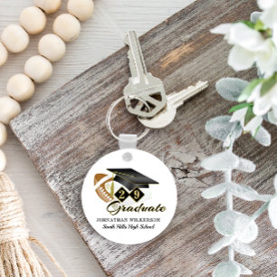 Black Graduation Cap Football Personalised Key Ring