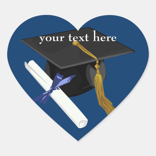 Black Graduation Cap Heart Stickers (Front)