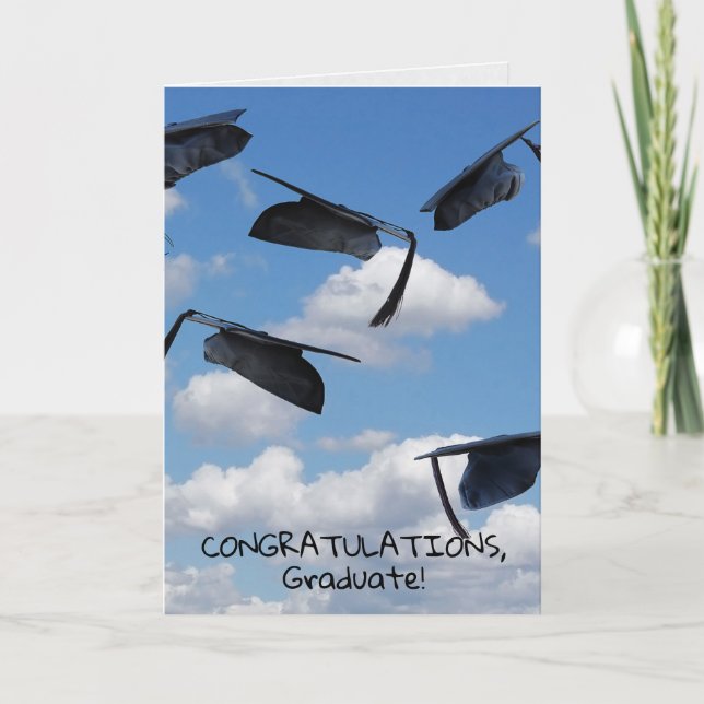 black graduation cap in sky with tassel card (Front)