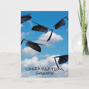 black graduation cap in sky with tassel card