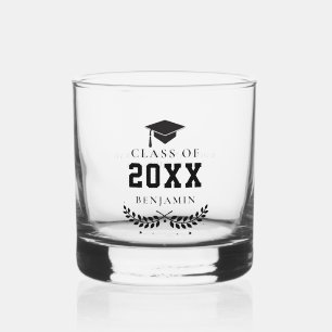 Black Graduation Cap Laurel Personalised Grad Gift Whiskey Glass