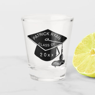 Black Graduation Cap Monogram Name Class of 2021 Shot Glass