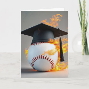 Black Graduation Cap On a Flaming Baseball Card