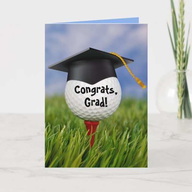 Black Graduation Cap On Golf Ball   Card (Front)