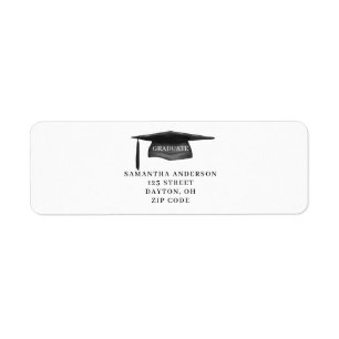 Black Graduation Cap Return Address Label