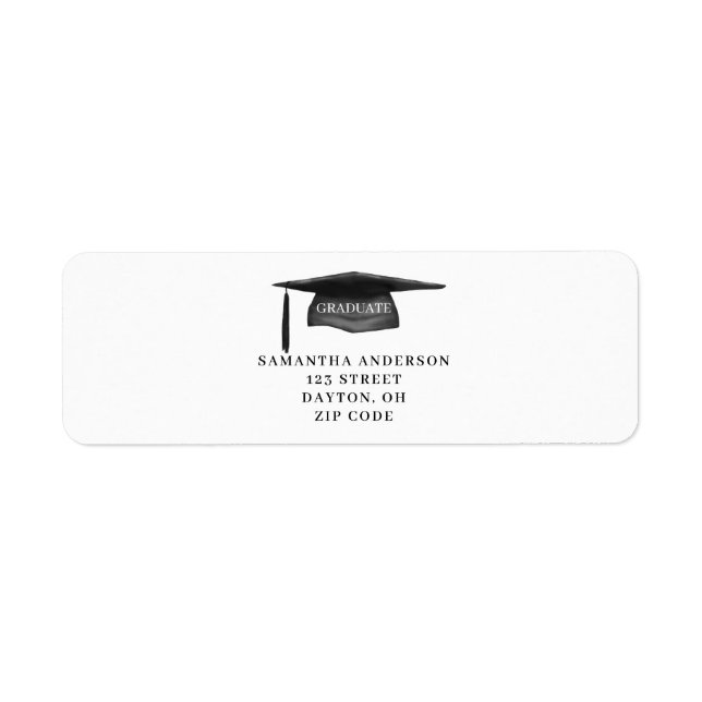 Black Graduation Cap Return Address Label (Front)