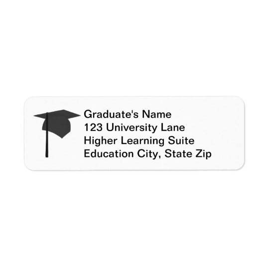 Black Graduation Cap, Tassel Return Address Labels
