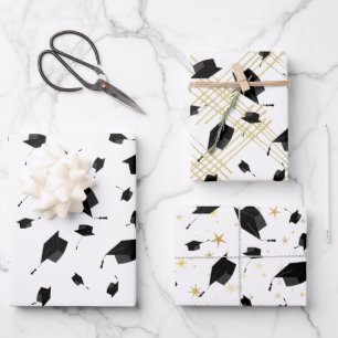 Black Graduation Cap Toss Congratulations Grad Wrapping Paper Sheet