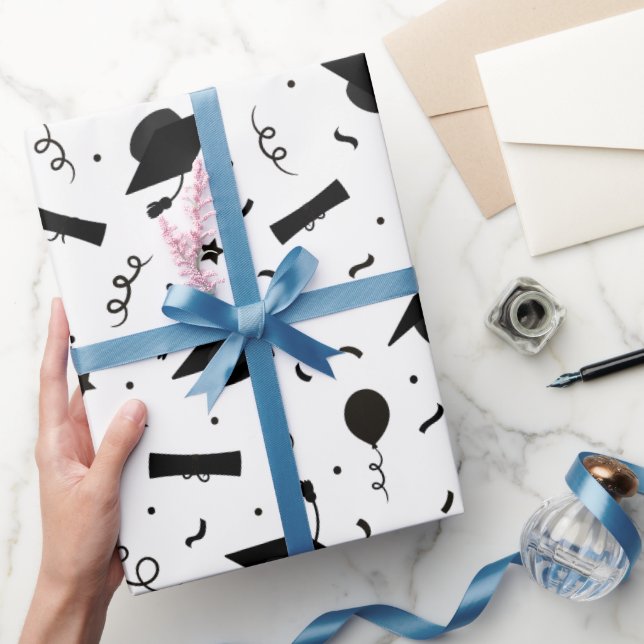 Black Graduation Cap Toss Wrapping Paper (Gifting)