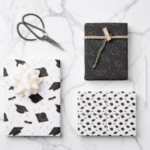 Black Graduation Cap Toss Wrapping Paper Sheet