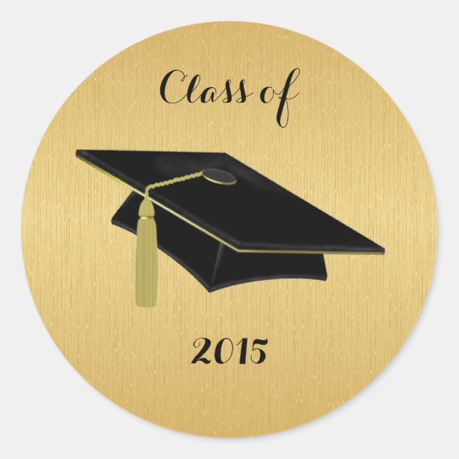 Black Graduation Cap With Gold Classic Round Sticker (Front)