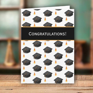 Black Graduation Caps Pattern Congratulations Card