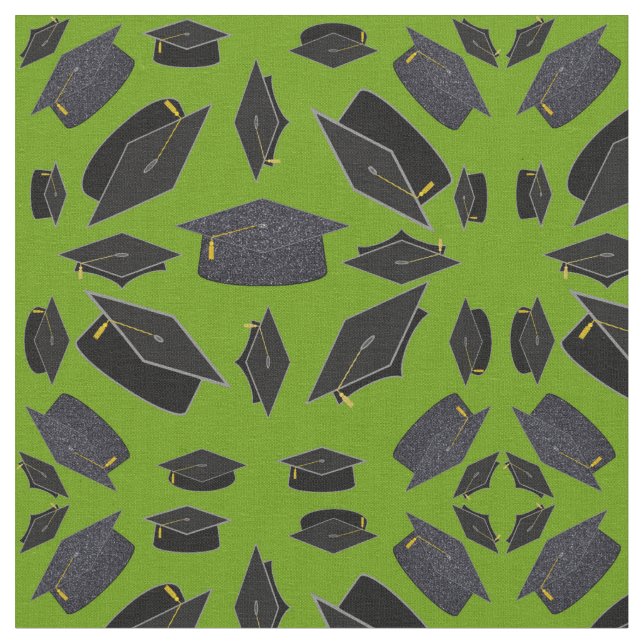 Black Graduation Caps Thrown Over Green Grass Fabric (Close Up)