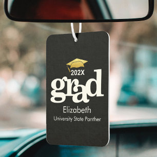 Black Graduation Gold Cap Modern Bold Typography Car Air Freshener