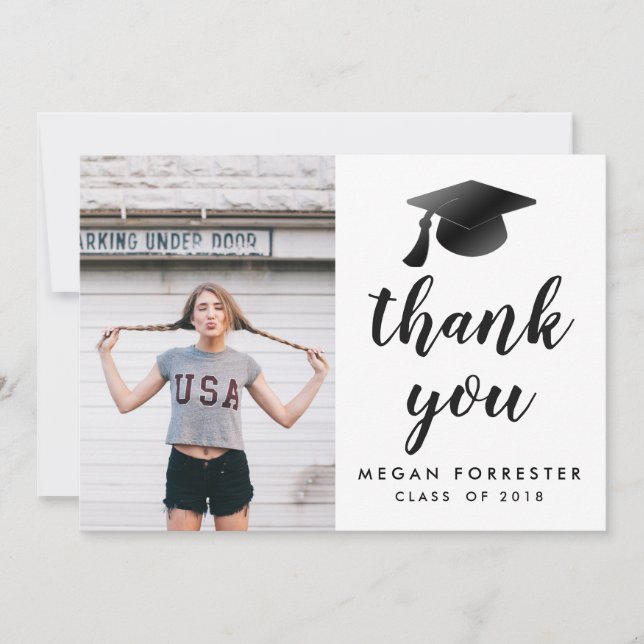 Black Graduation Hat Thank You Grad Photo (Front)
