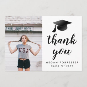 Black Graduation Hat Thank You Grad Photo Card