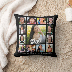 Black Graduation K–12 Bold Modern Photo Collage Cushion