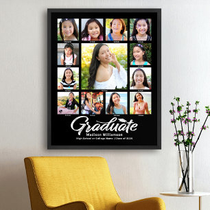 Black Graduation K–12 Photo Collage White Script Poster