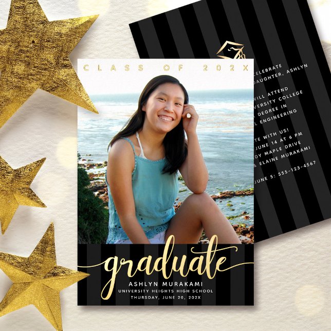 Black Graduation Photo Elegant Script Real Gold (Creator Uploaded)