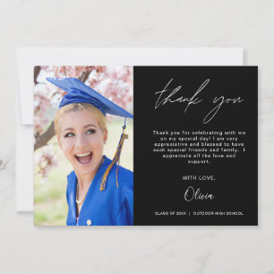 Black Graduation Photo Minimalist Thank You Cards