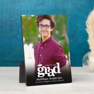 Black Graduation Photo White Typography Minimalist Plaque