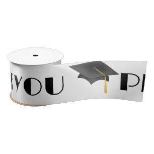 Black Graduation Proud Of You Text On White Satin Ribbon
