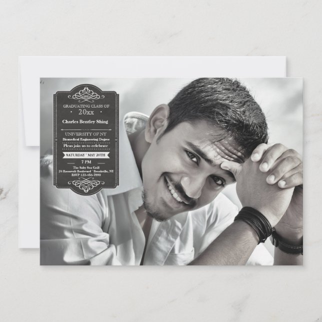 Black Graduation Seal Photo Graduation Invitation (Front)