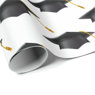 Black Graduations Caps on White Wrapping Paper