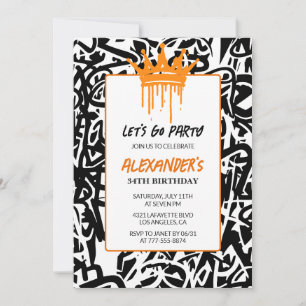 Black Graffiti 34th birthday invitation Men