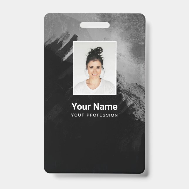 Black Grain Paint Employee Photo, Bar Code, Name ID Badge (Front)