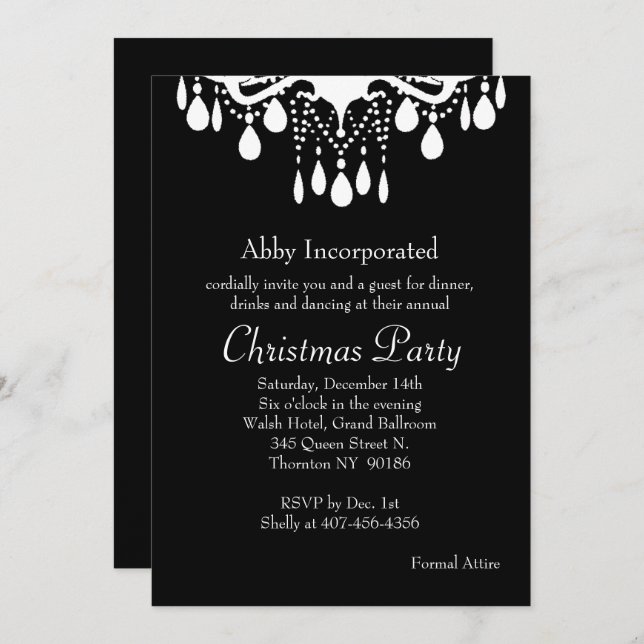 Black Grand Ballroom Christmas Party Invitation (Front/Back)