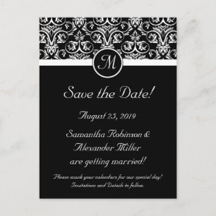 Black Grand Insignia Monogram Save the Date Announcement Postcard